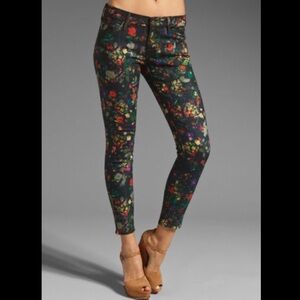 MOTHER The Looker Black Multicolor Magical Forest Skinny Floral Ankle Jeans - 26